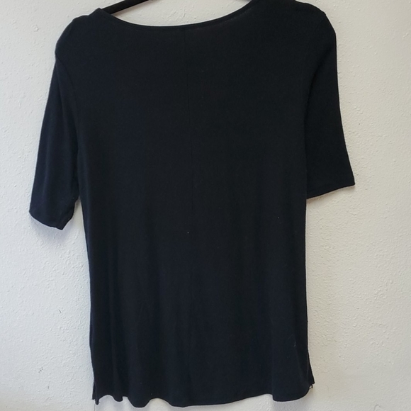 Maurices 24/7 Tunic T-Shirt Black Ribbed Lattice Cross Front Short Sleeve Small - Picture 2 of 4